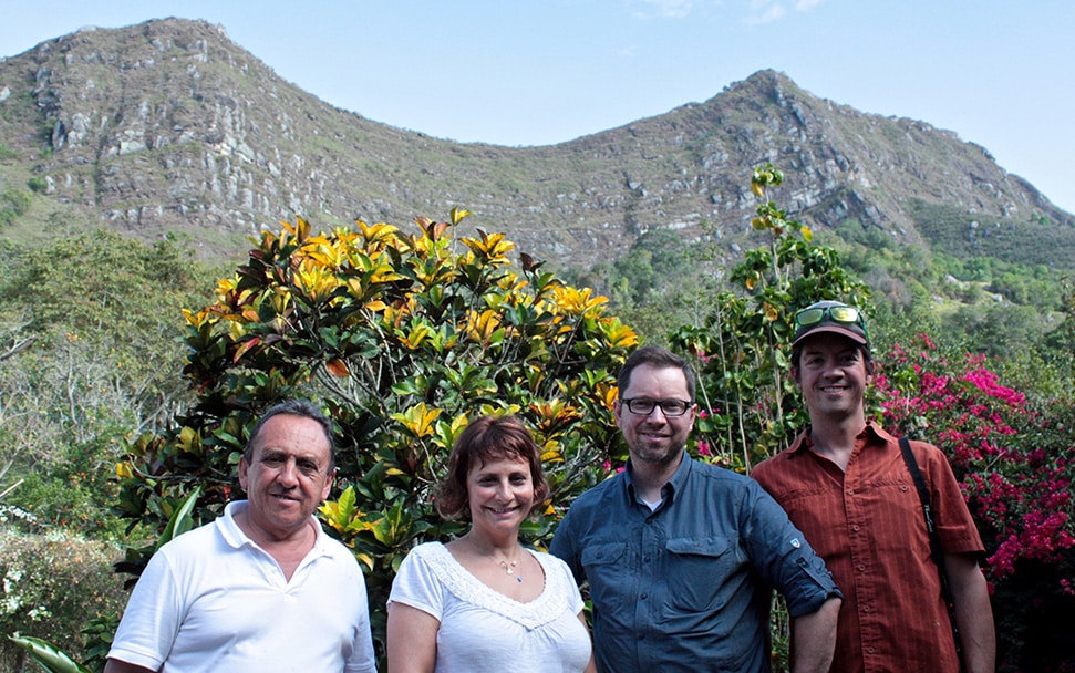Our partners at La Fragua in Colombia, one of our first coffee origin partnerships – Miguel (farm manager), Lina Sinisterra (farm owner), myself, and Chris Davidson (Atlas Coffee Importers)