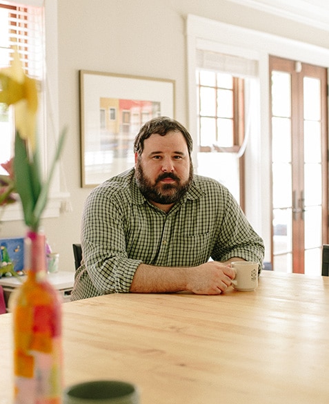 brian levine, member of blueprint coffee, at home