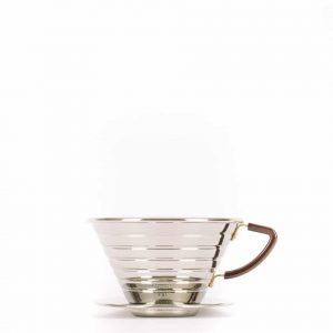 The Kalita 185 Wave Drip Coffee Brewer in Stainless Steel.