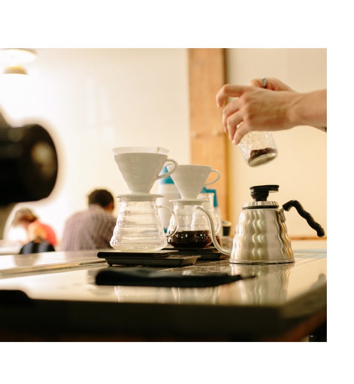The items you'll need to prepare a coffee following our v60 brewing guide.