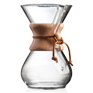 The Chemex 6-cup coffeemaker is an iconic and beautiful pour-over style brewer and carafe.