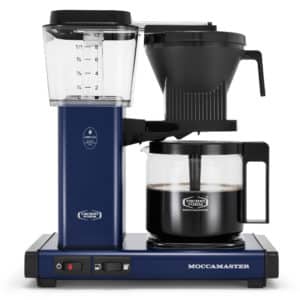 The Moccamaster KBGV coffee brewer in the midnight blue color option.