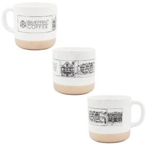 The Blueprint Cafés Mug is wrapped with original illustrations of our three locations.