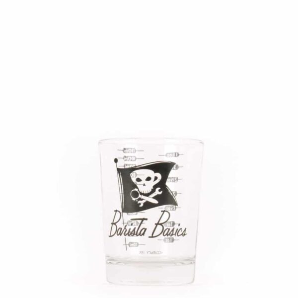 Image of 4oz shot glass bearing the Barista Basics logo.