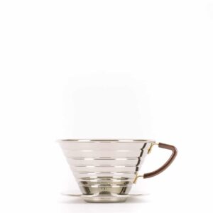 The Kalita 185 Wave Drip Coffee Brewer in Stainless Steel.