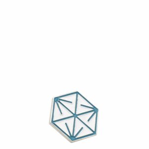 Close-up image of the Blueprint Enamel Pin. The pin features the Blueprint Coffee cube logo in blue on a white background.