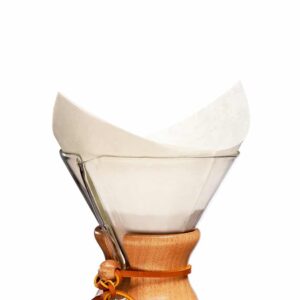 Pre-folded filter papers in a pack of 100 that fit the 6-cup to 10-cup Chemex Coffeemaker.