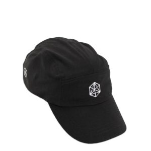 A black athletic running hat with the Blueprint Coffee cube logo in white on the front.