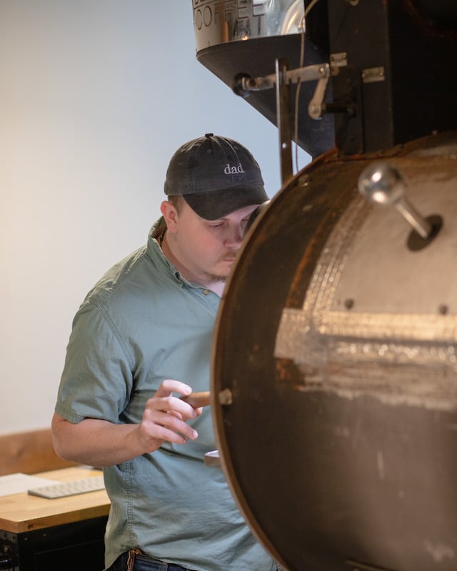 Alex roasting coffee