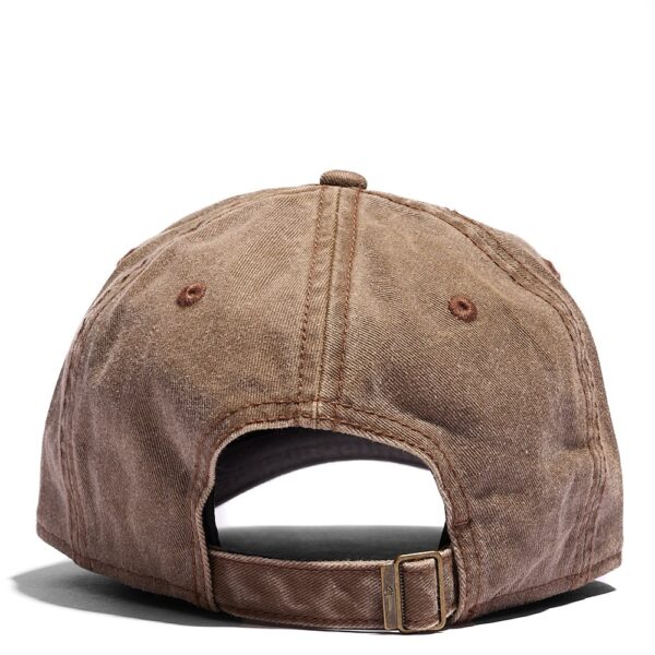 The back of the brown Blueprint Dad Hat, which shows the adjustable strap.