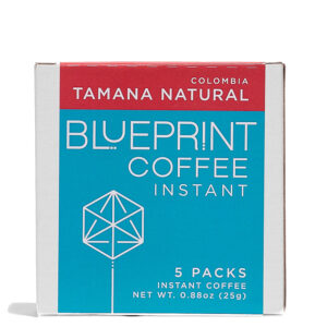 A 5-pack of Tamana Natural instant coffee featuring the Blueprint Coffee logo and coffee name.