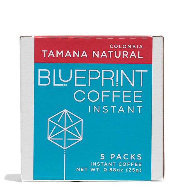 A 5-pack of Tamana Natural instant coffee featuring the Blueprint Coffee logo and coffee name.