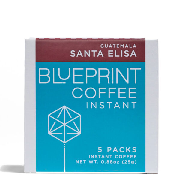 A 5-pack box of Blueprint Coffee Instant Coffee Santa Elisa sachets.