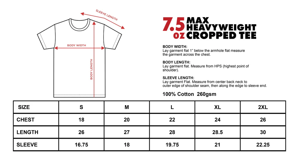 Size chart for Papel Picado t-shirt